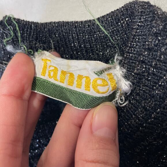 Vintage 70's Black Sparkly Stretch Knit Mod Midi Dress Size S / M Retro Shift - Picture 7 of 10